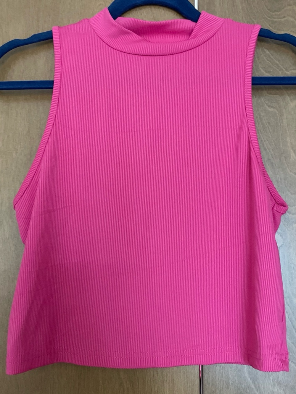 High Neck Ribbed Tank Top - Hot Pink
